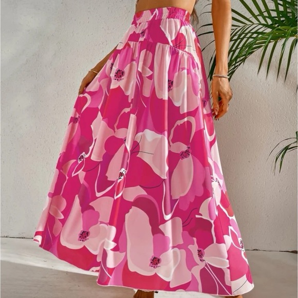 Bohemian Boho Floral Tropical Maxi Skirt Purple - Picture 6 of 17